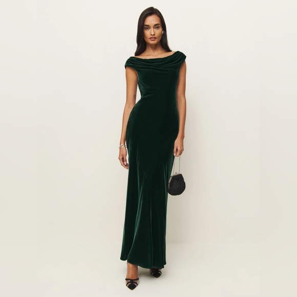 Reformation Elvie Velvet Dress In Forest, brand new, never worn, no flaws. - Picture 1 of 16
